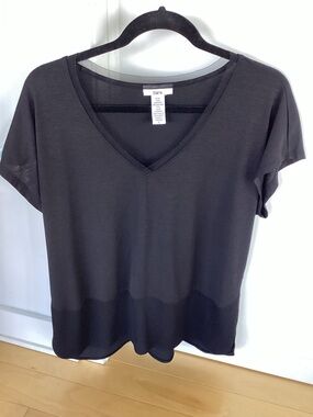 Bar III Black Layered V-Neck Short Sleeve Top